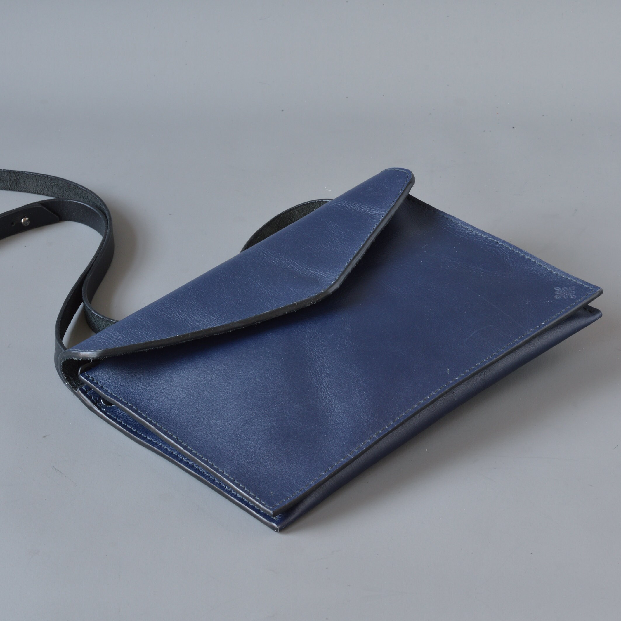 Handmade Blue Leather Shoulder Bag Purse Etsy