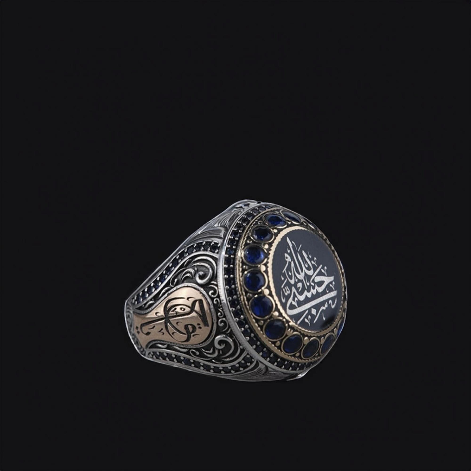 Hafiz Rind Handcrafted Men's Ring With Sapphire Stone - 925K Sterling Silver ...