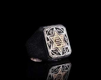 925 Sterling Silver Seal of Solomon Ring - Square Design - Unique Jewelry Gift - Square Seal of Solomon Ring - Handcrafted in 925 Silver