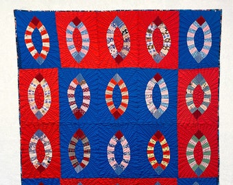 Vintage Melonenscheiben Quilt, rot, weiß und blau Vintage Americana Hochzeit Ring Melonenscheiben Quilt, Wassermelonenscheiben Quilt