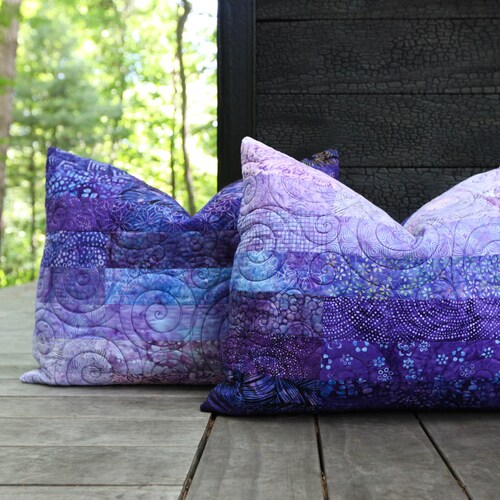 Quilted Pillow Shams Set of Two Purple Modern Patchwork Etsy