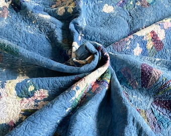 Indigo and Bleach Dyed Vintage Dresden Plate Quilt