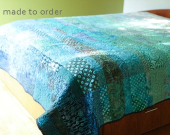 Ozeanblau Moderne Quilt - Wählen Sie Ihre Größe - Auf Bestellung