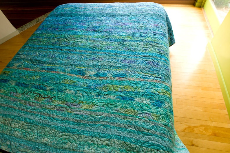 Oceanic Dreams Modern Turquoise Blue Quilt Choose Your Size Made to Order image 4
