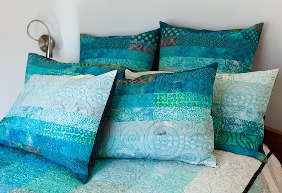 Turquoise Blue Modern Quilt Pillow Shams - Choose Your Size - Made to Order