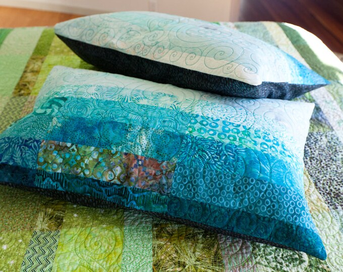 Standard Size Quilted Pillow Shams in Beautiful Ocean Sky Hues Ready to Ship Etsy