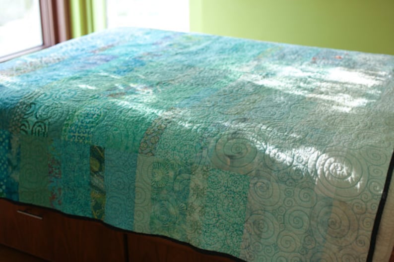 Ocean Blue Modern Quilt Choose Your Size Made to Order image 2