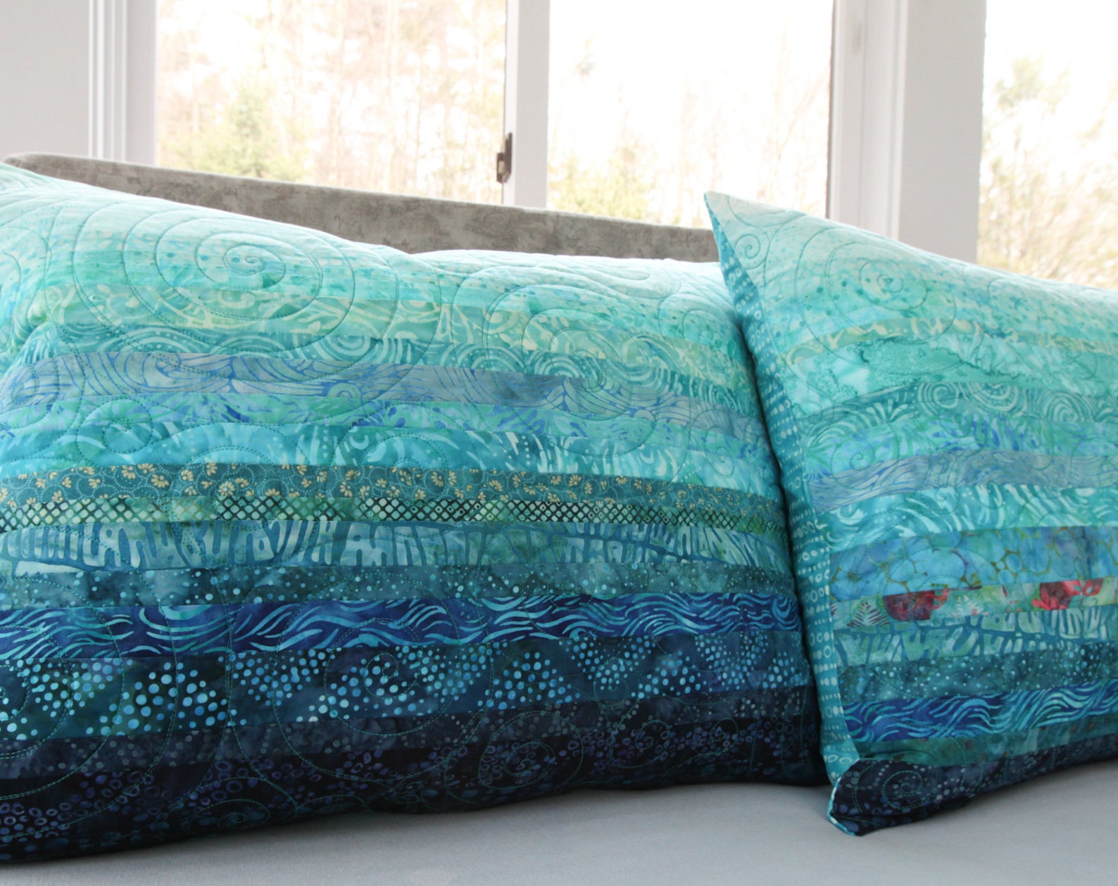 Teal Quilted Standard Pillow Shams Oceanic Dreams Pillow Etsy