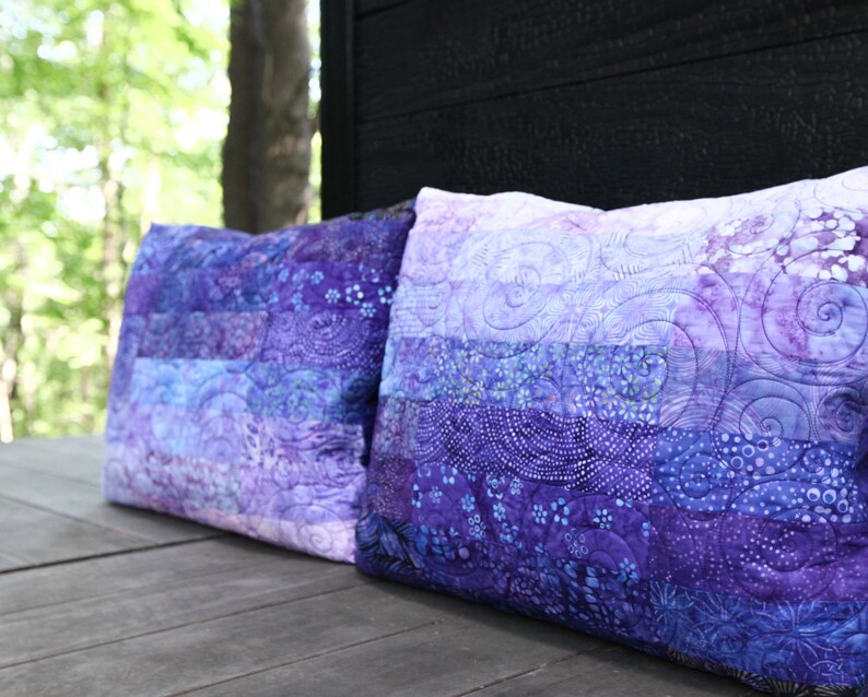 Quilted Pillow Shams Set of Two Purple Modern Patchwork Etsy