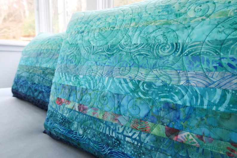 Oceanic Dreams Modern Turquoise Blue Quilt Kies uw maat Op bestelling gemaakt afbeelding 8