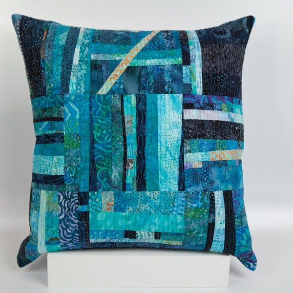 RESERVED for GP - Quilted Pillow Modern Patchwork Pillow Decorative Pillow Turquoise Quilted Pillow Toss Pillow Ocean Theme Decor