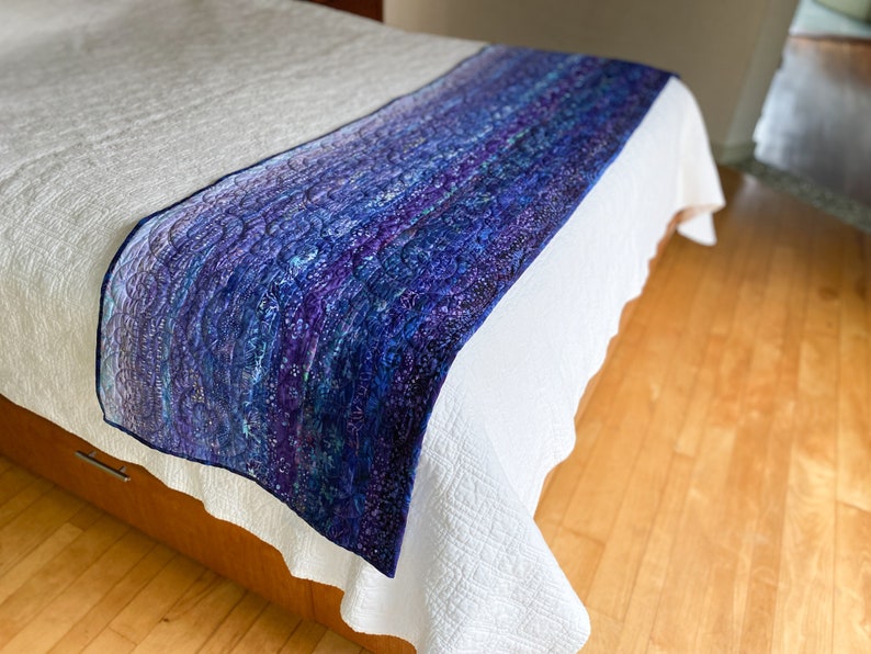 Purple Dreams Quilted Bed Runner, Accent Quilt Made to Order in Any Size, Modern Quilt Table Runner or Bed Accent, Modern Quilt Wall Art image 6