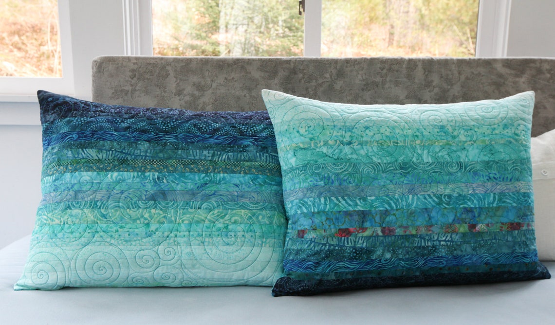 Teal Quilted Standard Pillow Shams Oceanic Dreams Pillow Etsy