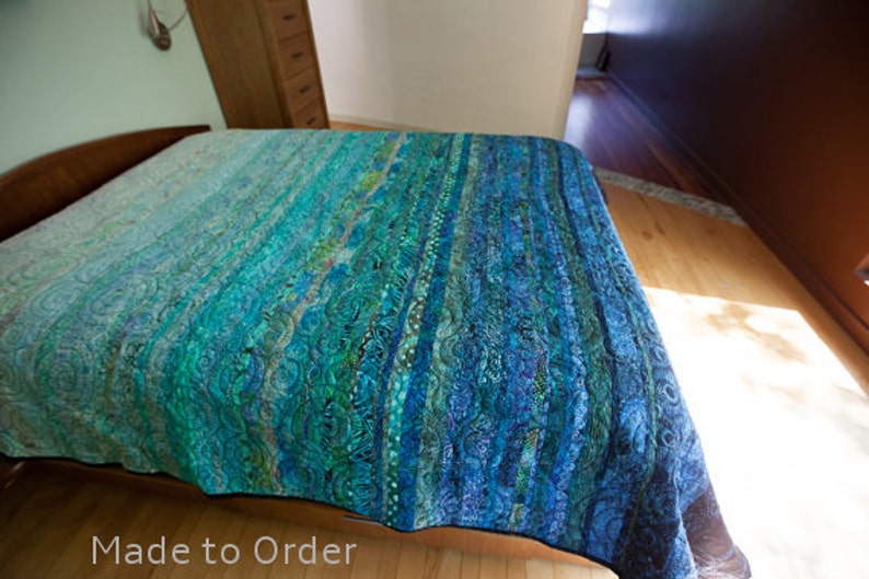 Oceanic Dreams Modern Turquoise Blue Quilt Kies uw maat Op bestelling gemaakt afbeelding 5