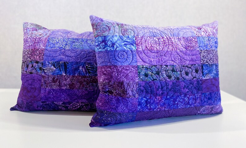 Quilted Pillow Shams Set of Two Purple Modern Patchwork | Etsy