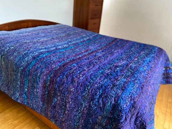 Purple Ombre King Size Modern Quilt, Purple Handmade Bed Quilt, King Size Bedding