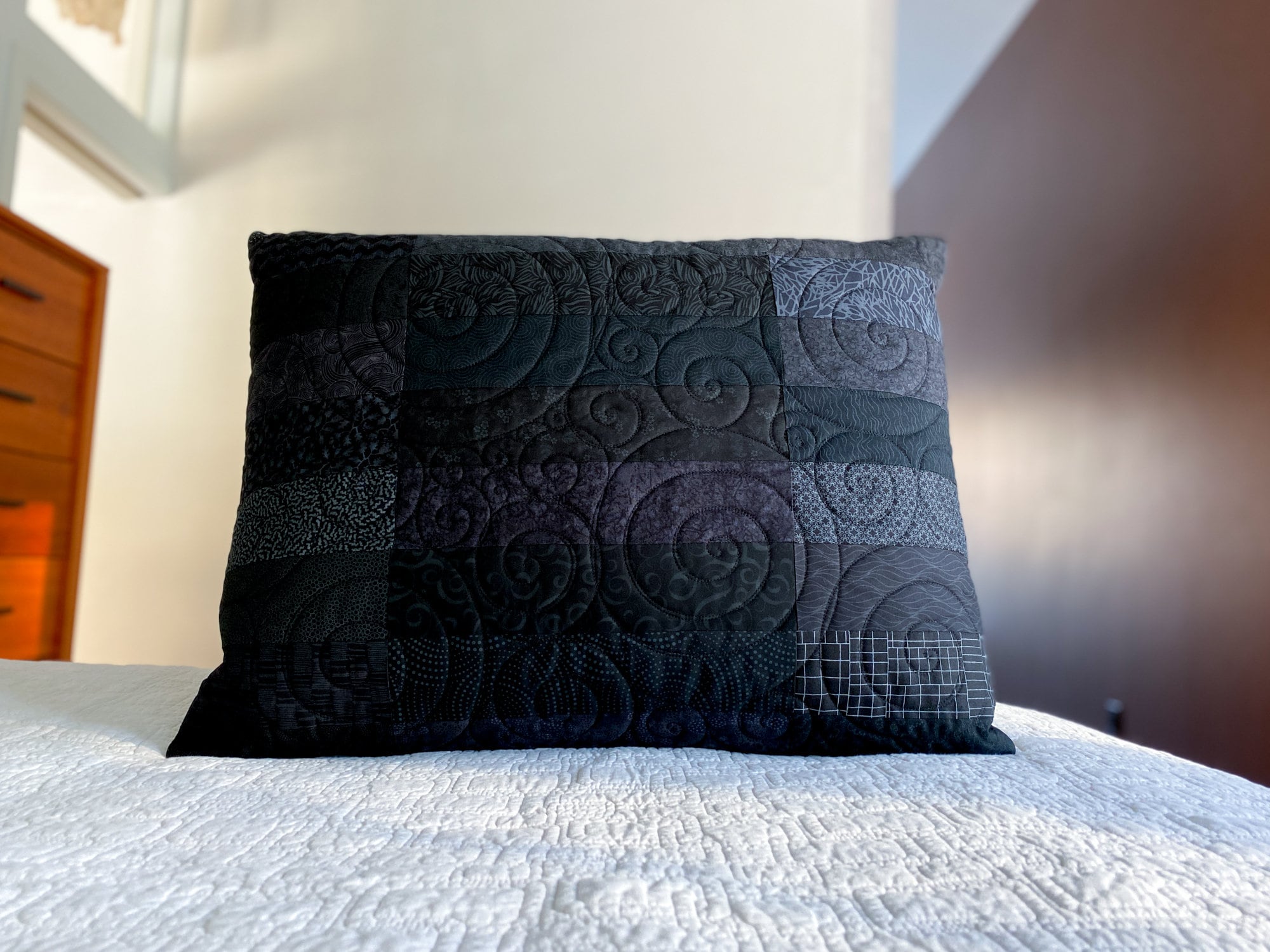 Black Quilted Pillow Shams Dark Heart Modern Quilt Standard