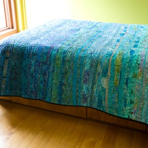 Oceanic Dreams Modern Turquoise Blue Quilt Choose Your Size Made to Order image 1