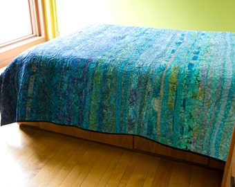 Oceanic Dreams Modern Turquoise Blue Quilt - Choose Your Size - Made to Order