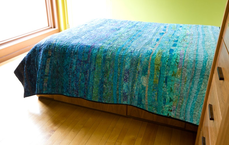 Oceanic Dreams Modern Turquoise Blue Quilt Choose Your Size Made to Order image 1