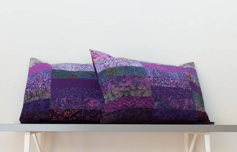 Quilted Pillow Shams Set of Two Purple Modern Patchwork Etsy