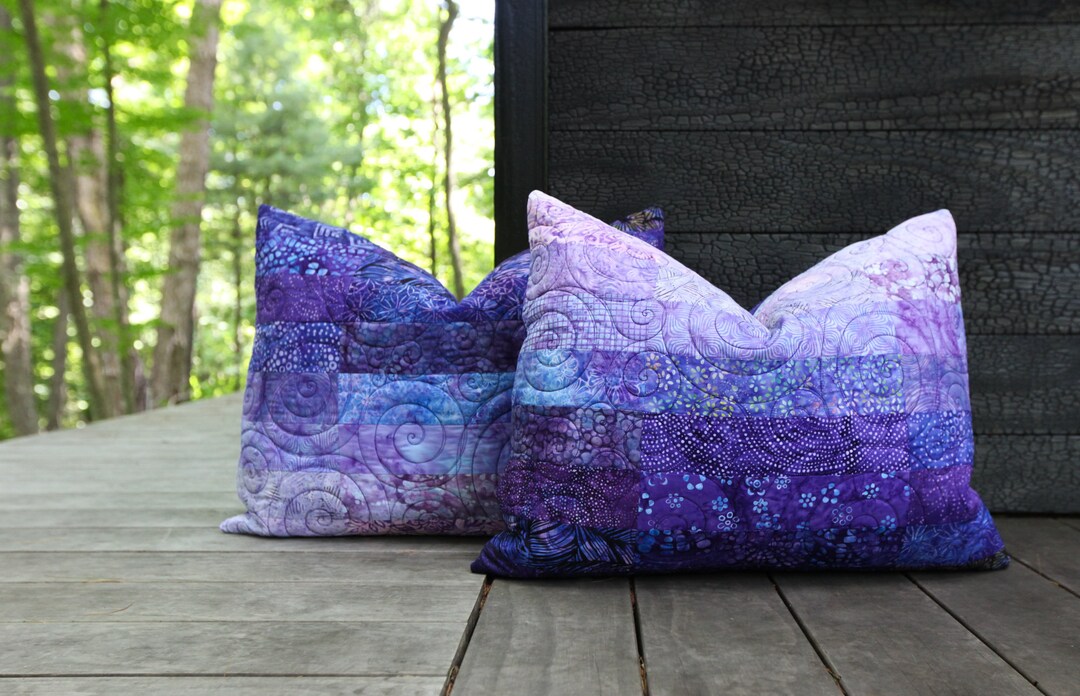Quilted Pillow Shams Set of Two Purple Modern Patchwork Standard, King