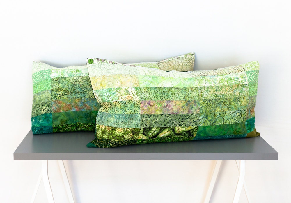 Quilted King Size Pillow Covers Shams Cases Meadow Green Ombre Etsy