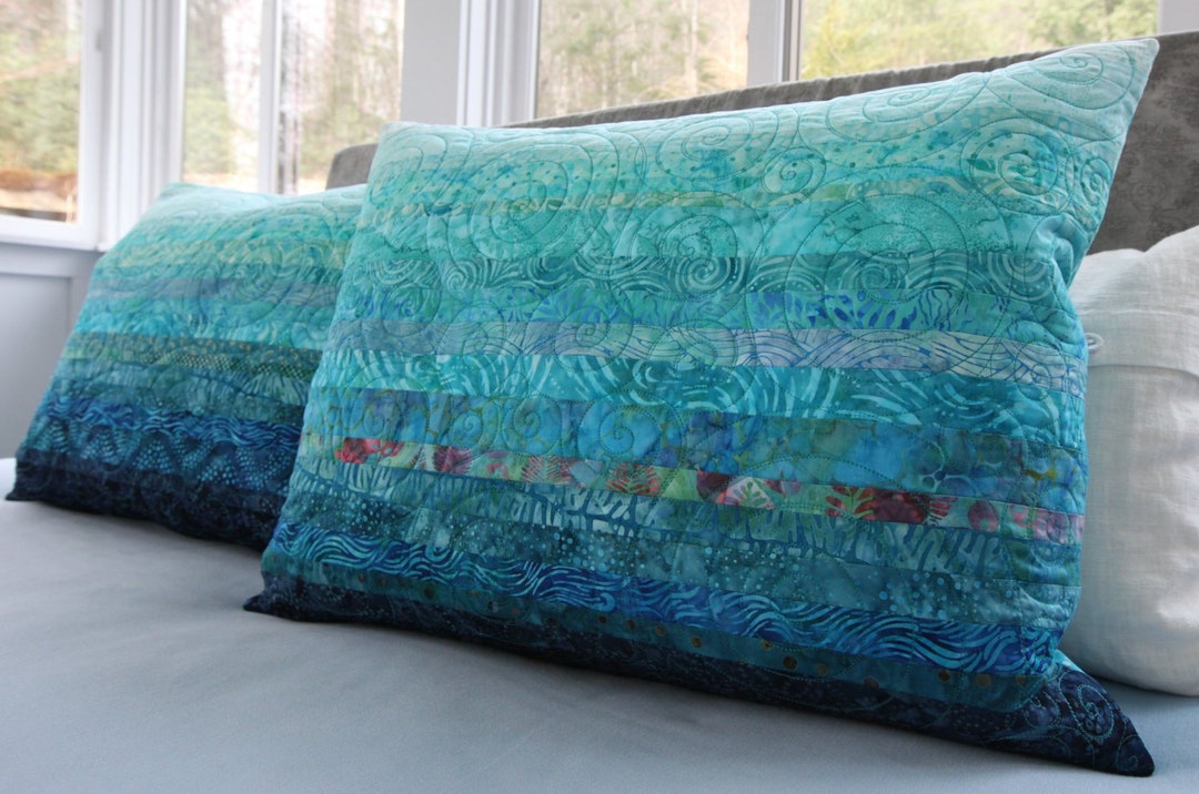 Teal Quilted Standard Pillow Shams Oceanic Dreams Pillow Etsy