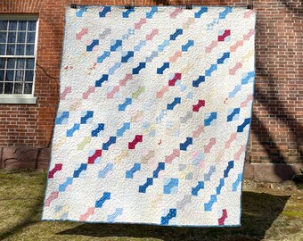 Bow Tie Vintage Quilt, Vintage Rescue Quilt, Throw Size Handmade Vintage Quilt