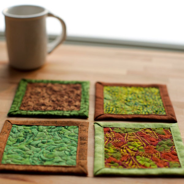 quilted coasters - summer woodlands