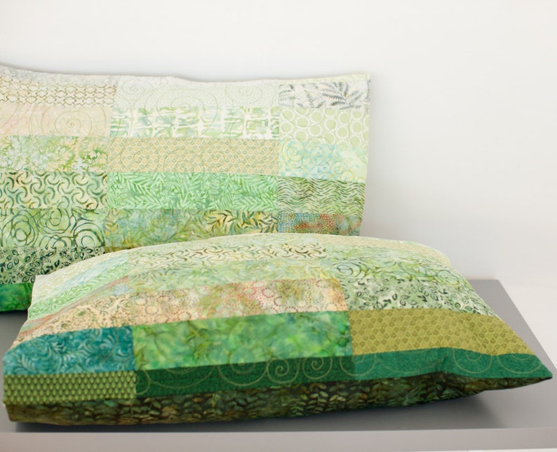 Green Pillow Shams Quilted Pillow Covers Standard Size Pillow Etsy