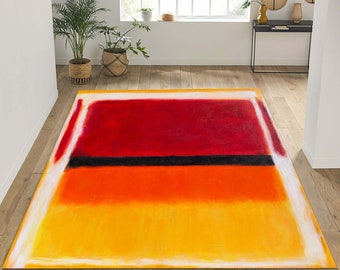 Rothko Area Rug, Art Rug, Bursh Rug, Machine Washable Carpet, Living Room Rug, Area Rug, Boho Rug,  Decoration Rug, Red and Yellow Rug