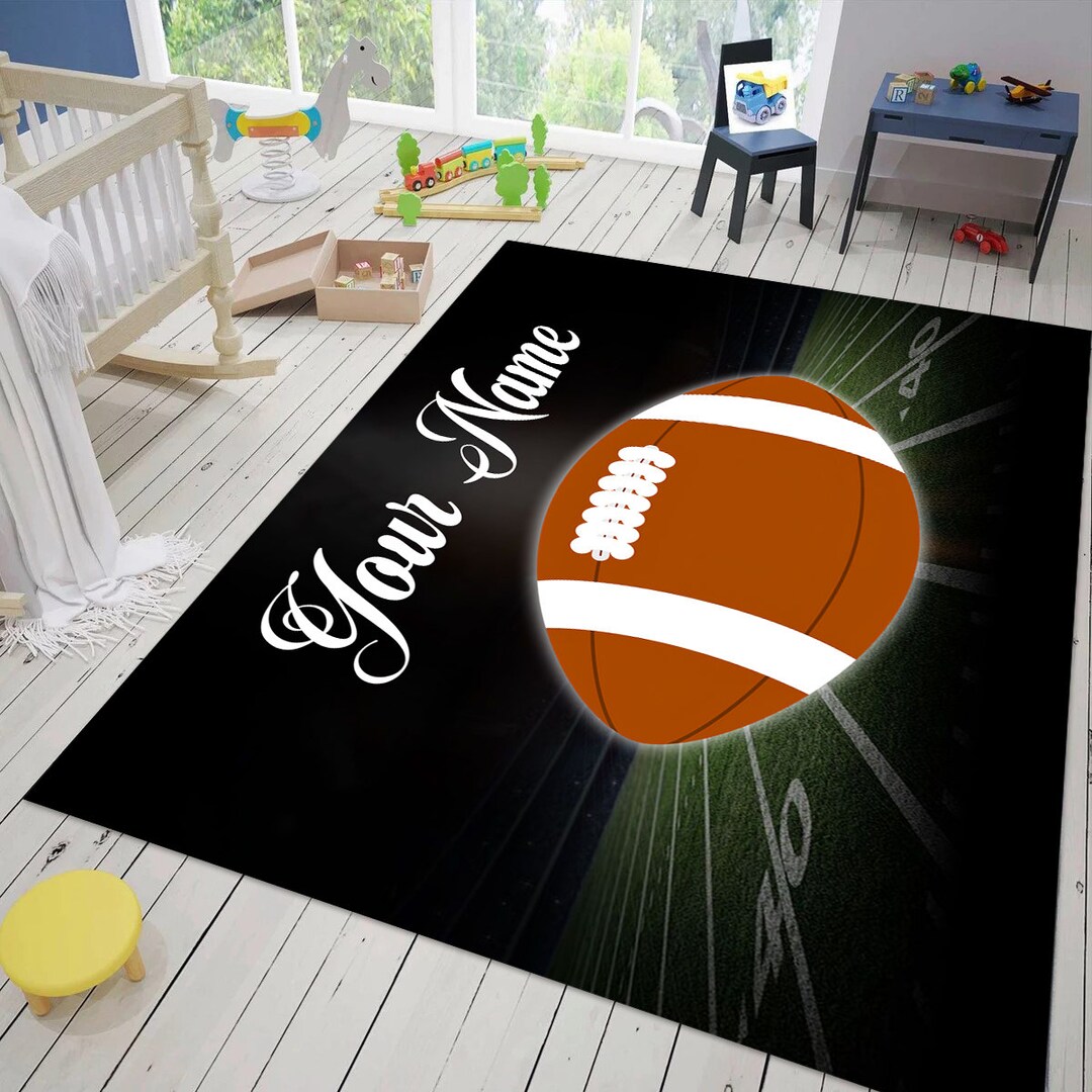 Personalized Football Rug: Kids Nursery Game Mat, Custom Name - Etsy