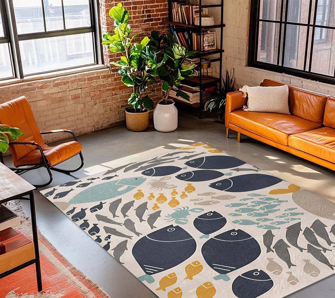 Oceanic Throw Rigs Underwater Themed Rug , Oceanic Marine Life Mat , Aqua Beige Carpet ...
