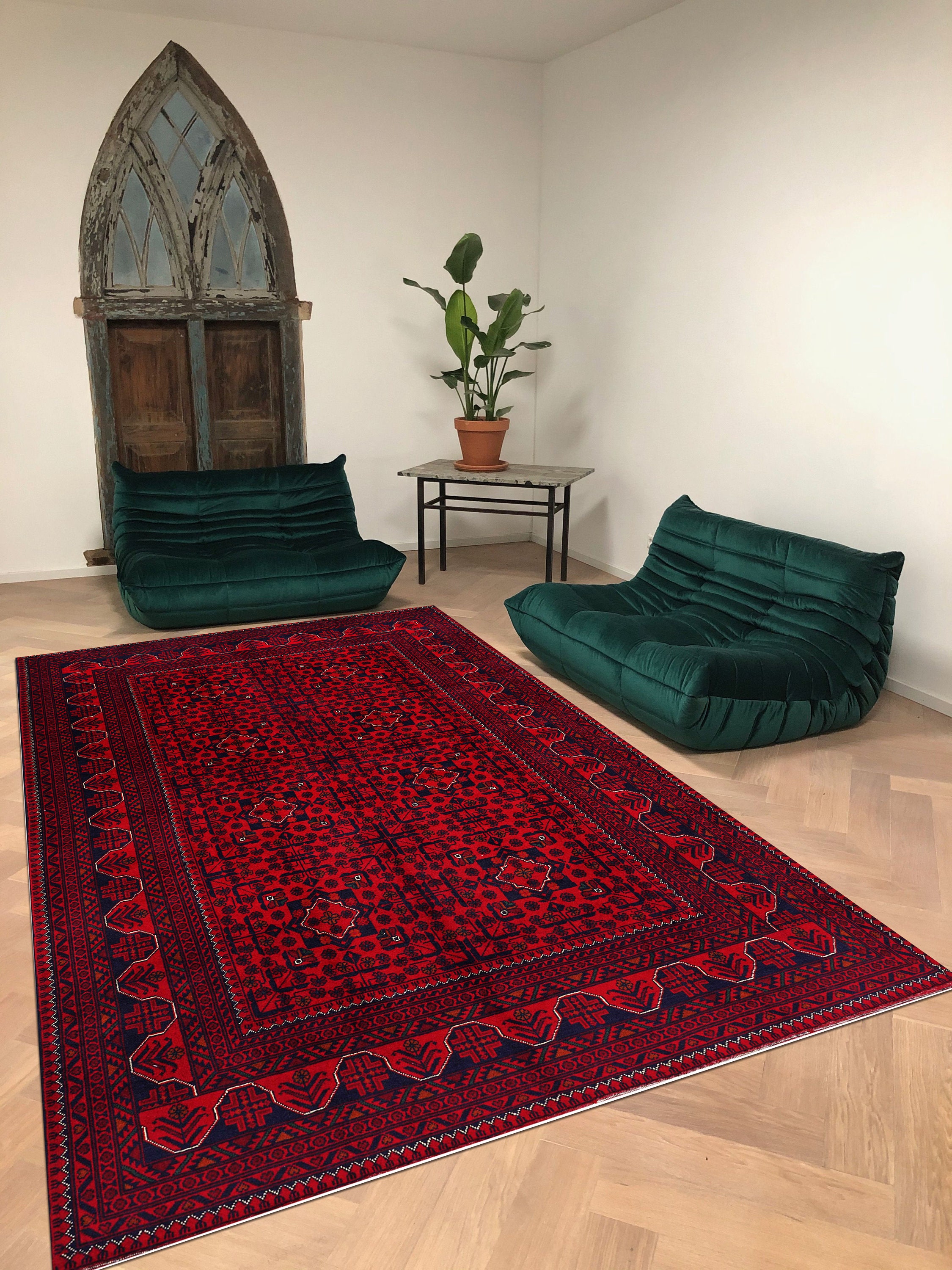 Red Turkish Area Rug, Vintage Anatolian Pattern, Boho Decor - Etsy 