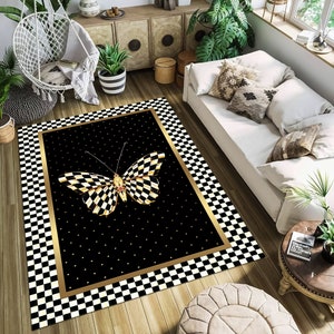 Black and gold butterfly rug