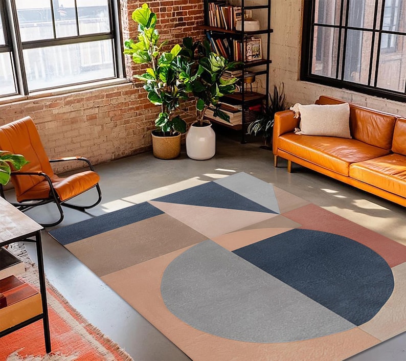 Color Block Rug, Navy Beige Geometric Accent, Modern Art - Etsy