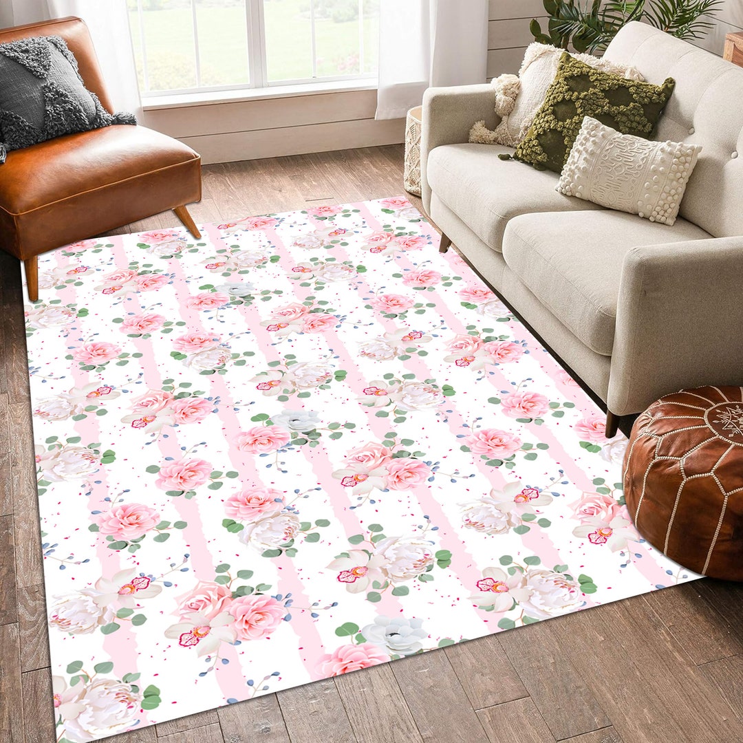 Pink Rose Floral Area Rug: Botanic Boho Decor - Etsy