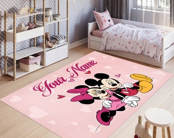 Personalized Minnie Mouse Rug: Kids Nursery Play Mat, Baby Room Decor