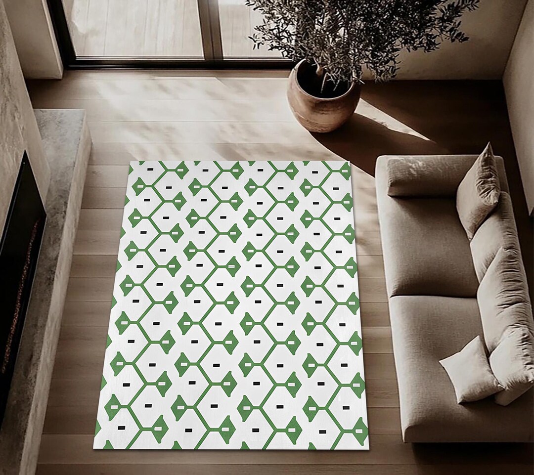 Monochramatic Green Rug Green Hexagon Rug, Mid-century Modern Geometric Carpet - Etsy