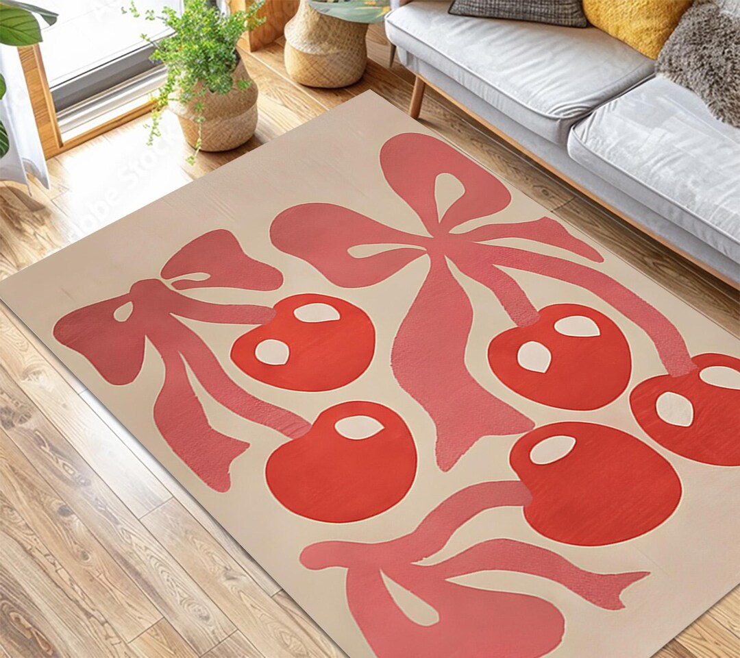 Red Cherry Rug, Ribbon Design, Vibrant Accent Carpet - Etsy