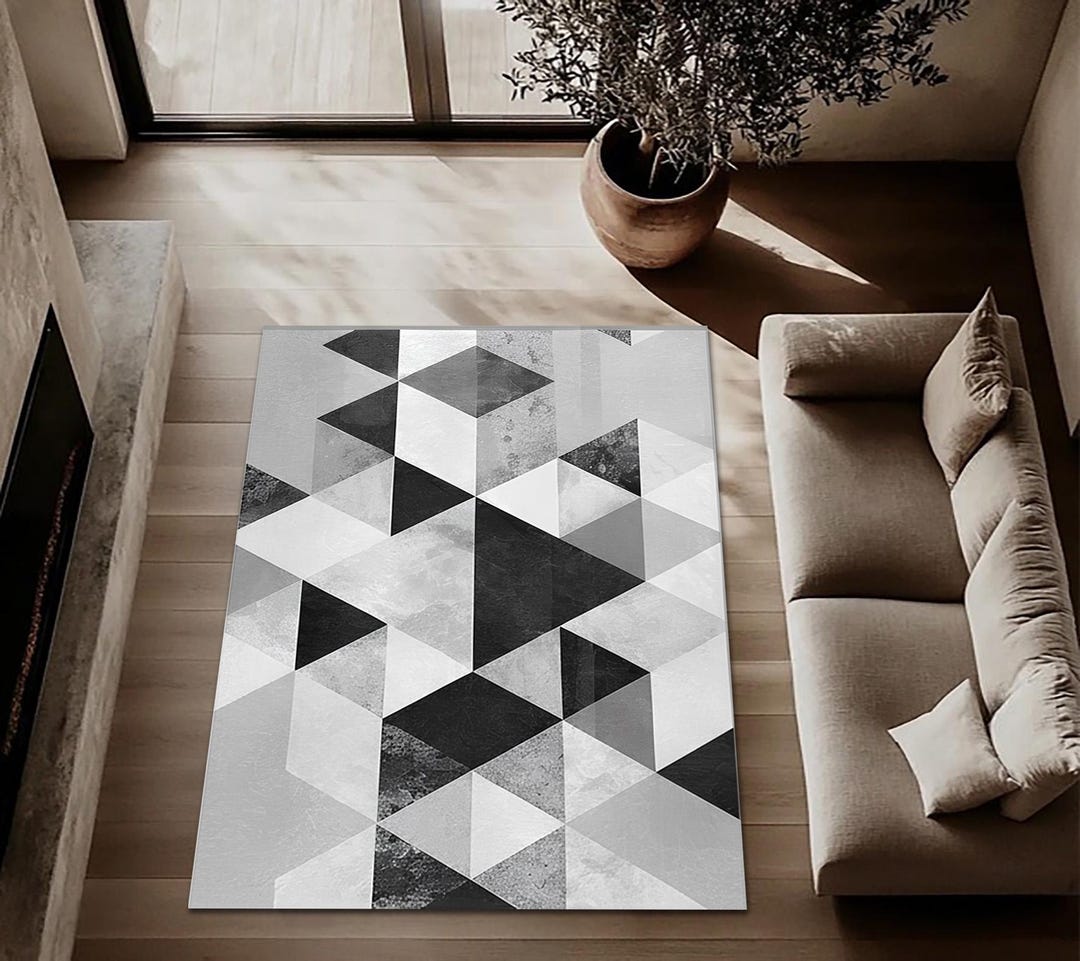 Geometric Triangle Area Rug ,black and White Triangles Mat,minimalist ...