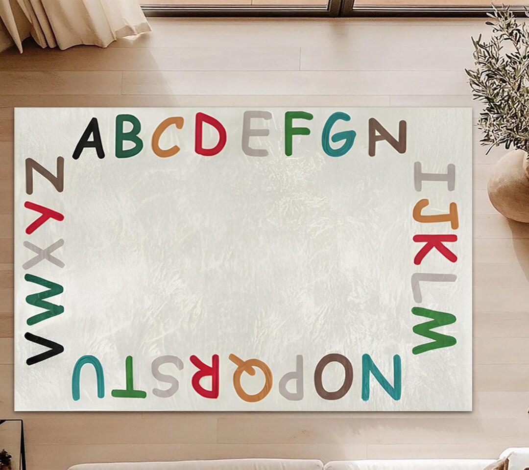 Alphabet Themed Rug , Playful Letters Kids Carpet , Colorful Nursery ...