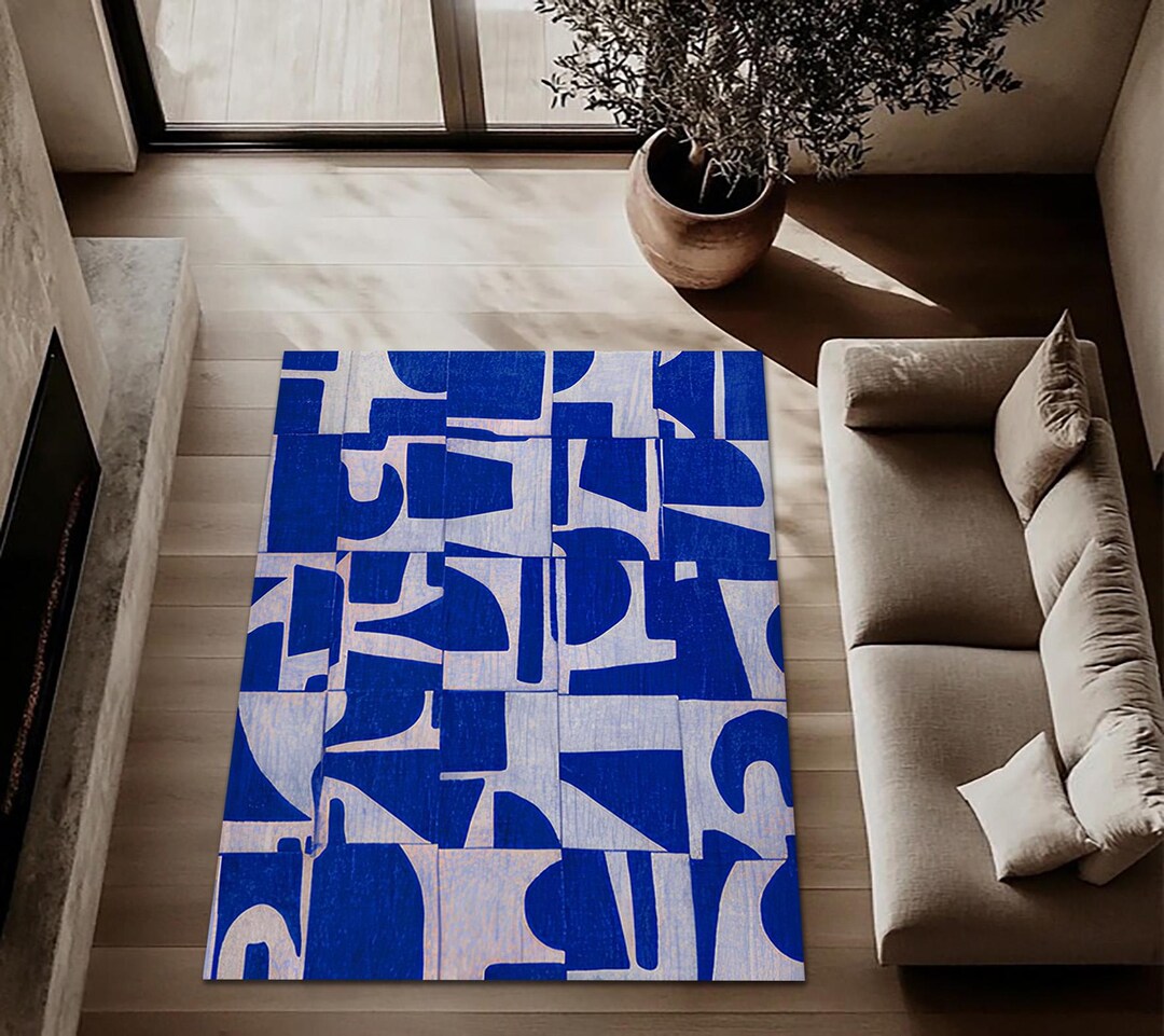 Jigsaw Abstract Block Pattern Rug Abstract Blue Shapes Themed Rug ,geometric Block Design Carpet,artsy ...