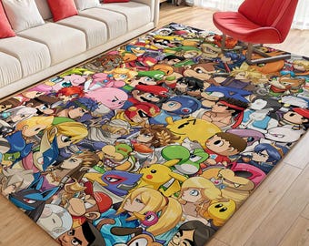 Game Characters rug, Retro Game Characters, Video Game Rug,Gaming Rug,Colorful Rug,Game Decor,Custom Rug,Retro Gaming,Arcade Game Rug,