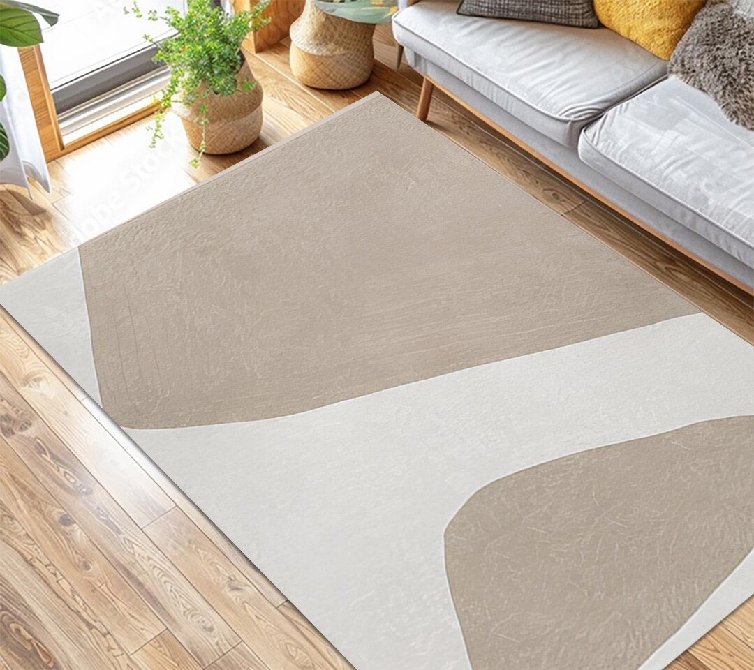 Neutral Themed Rug , Organic Shapes Area Mat , Beige Abstract Mat ...