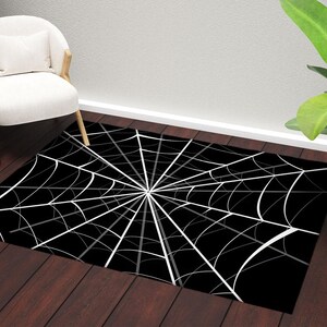 Black Spider Web Area Rug: Gothic Modern Washable Polyester - Etsy
