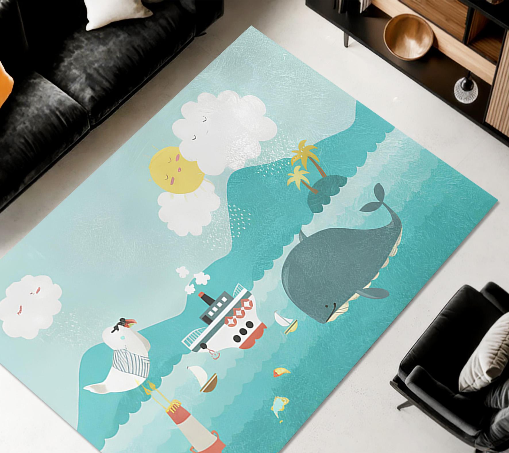 Cartoon Ocean Rug, Kids Nursery, Teal Nautical Carpet - Etsy