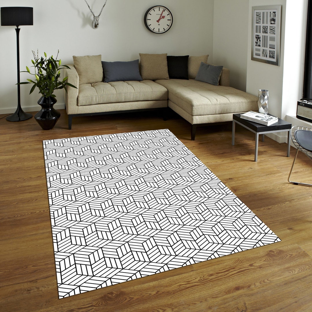 Cube Rug, Living Room Rug, Black and White Rug, Geometric Rug, Area Rug ...