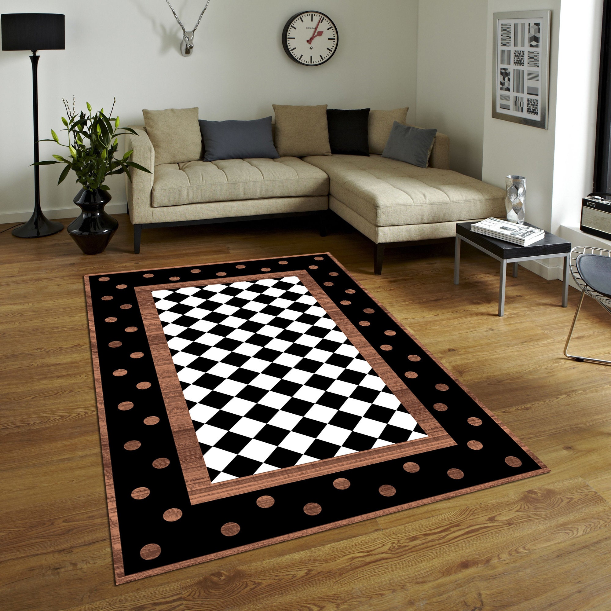 Checkerboard Rug, Black and White Checkered Rug, Non Slip Modern Carpet ...